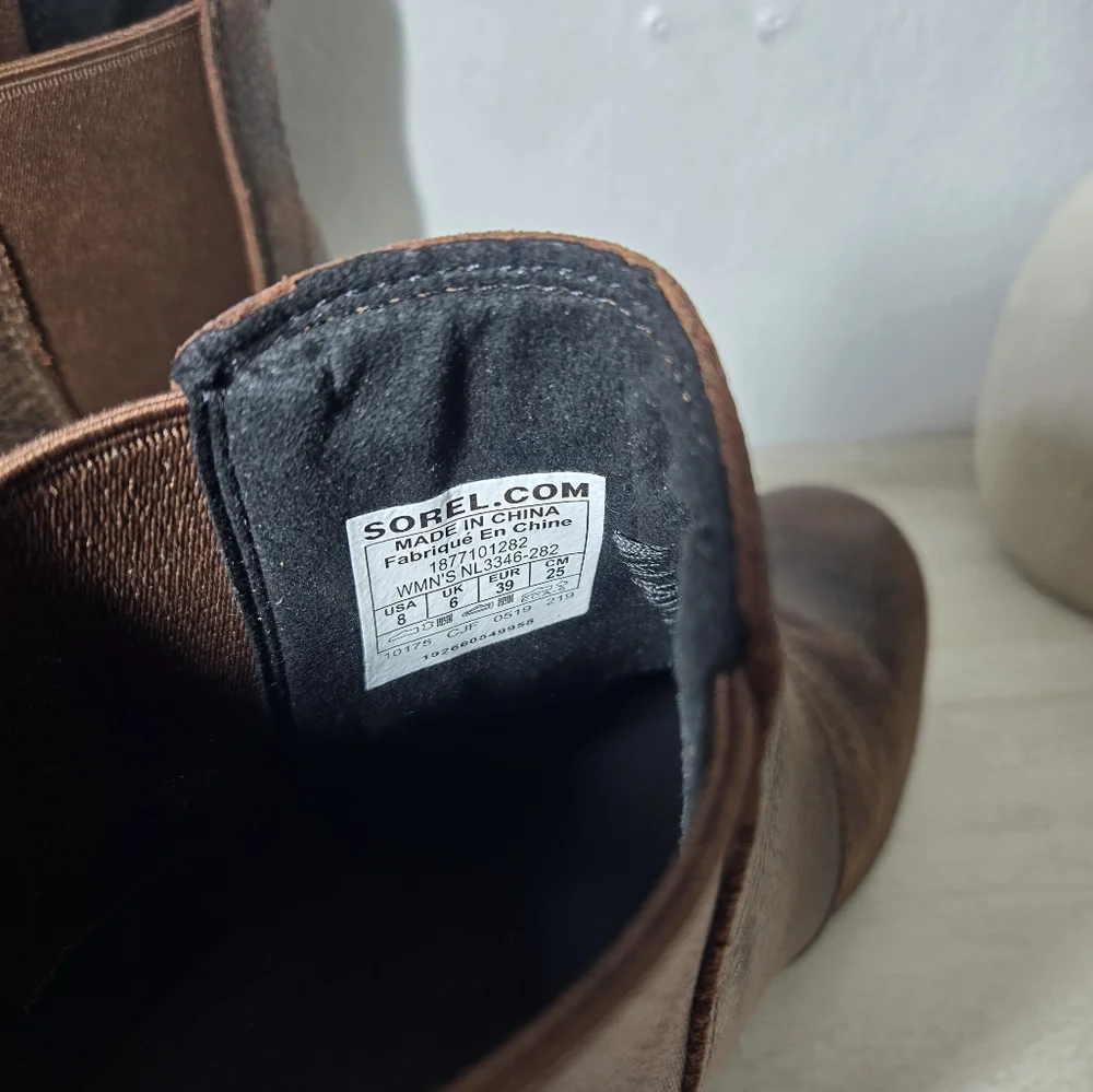 Sorel Womens High Heels Brown Leather Size 8 Joan Of Arctic Wedge - Picture 5 of 6